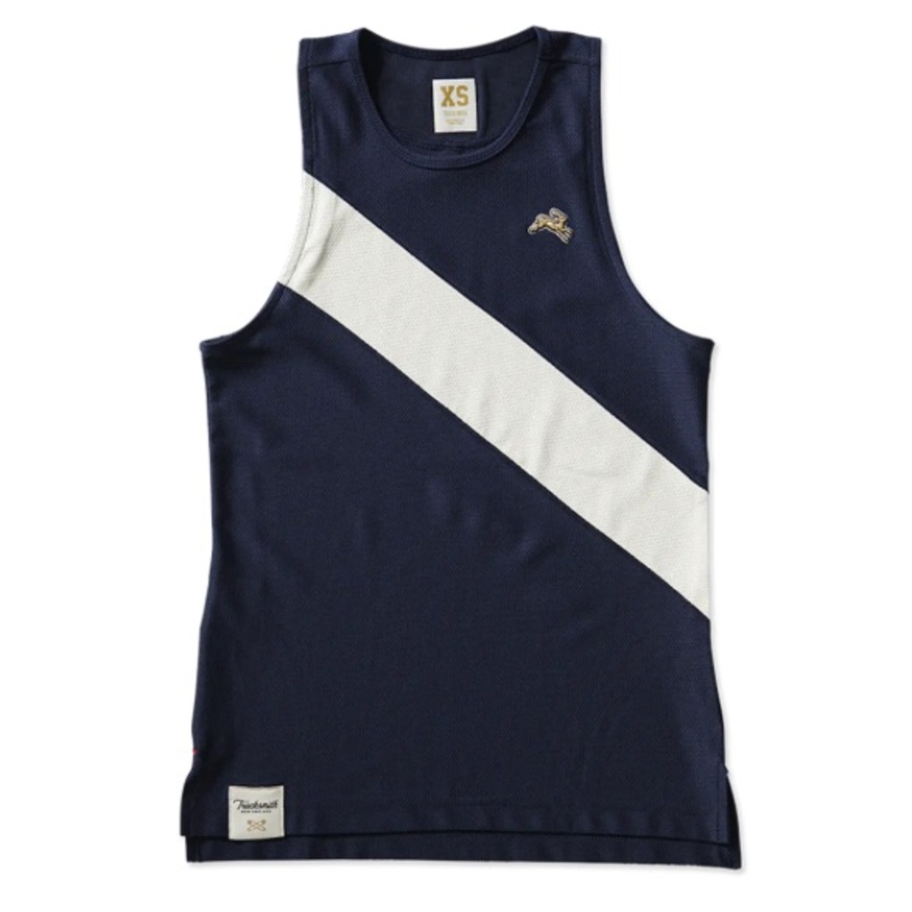 Tracksmith Navy Blue & White Diagonal Stripe Tank Top
